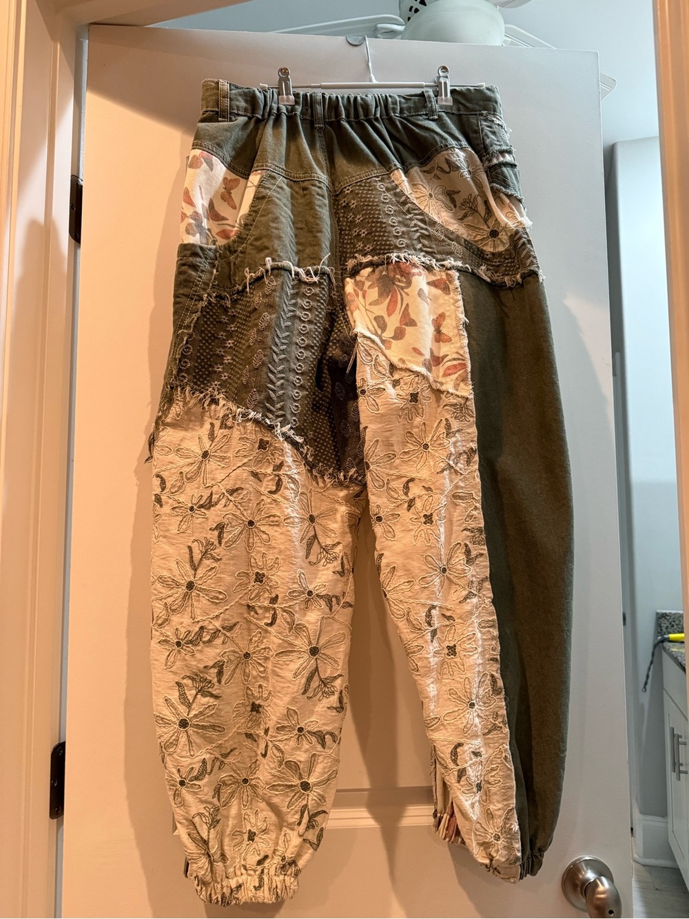 POL Olive & Cream Patchwork Jogger Pants - Picture 8 of 9